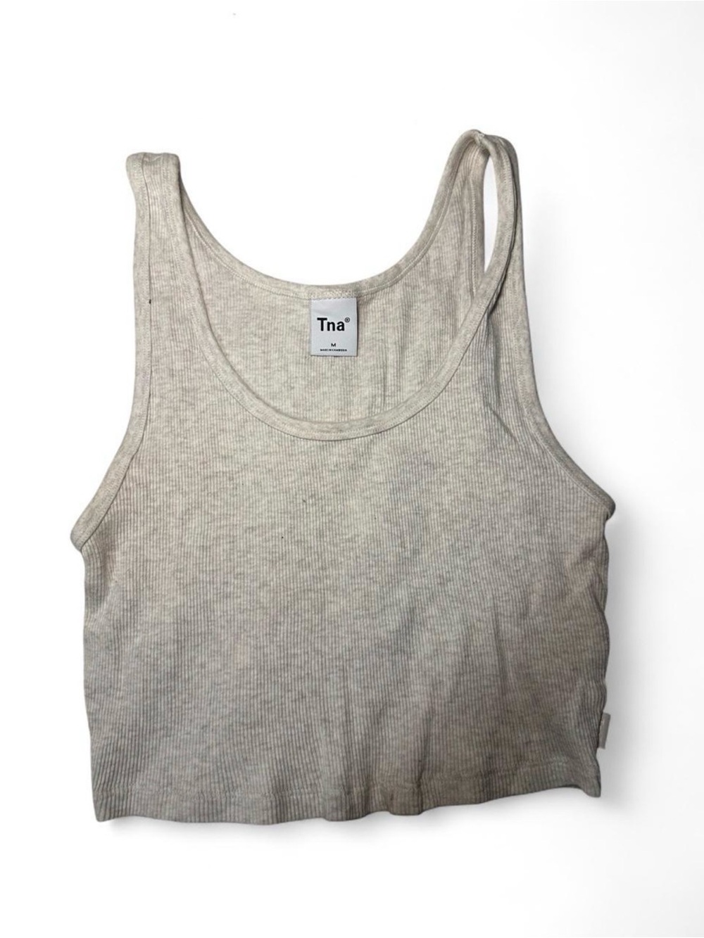 Aritzia TNA Ribbed Cropped Tank Top in Heather Light Oatmeal
